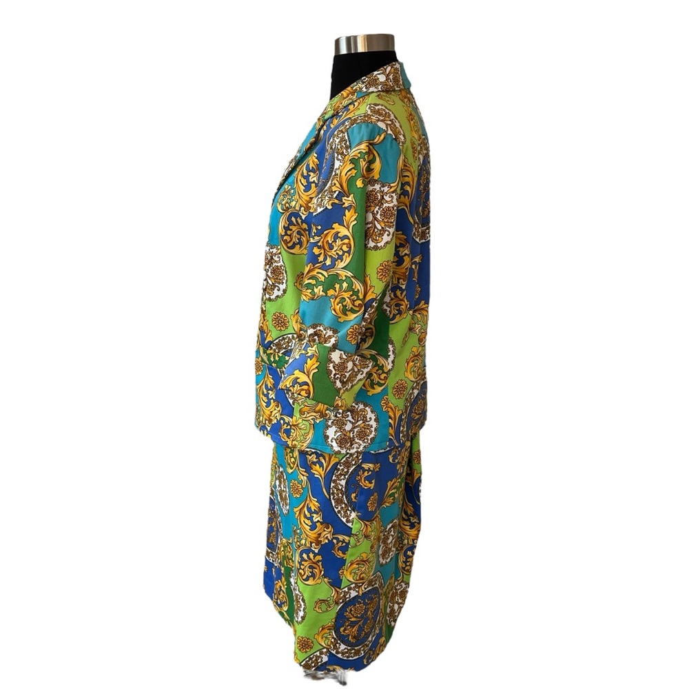 Vintage Linea by Louis Dell’Olio filigree 3 piece lined skirt suit blue green M - Picture 2 of 16